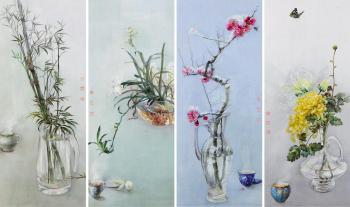 Four pieces of flowers by 
																	 Qiu Yue