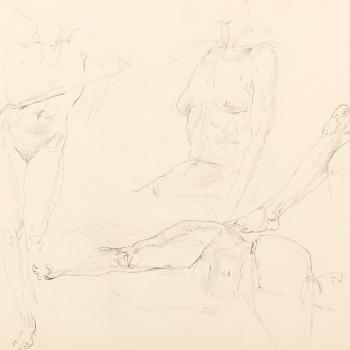 Two studies of female nudes by 
																			Werner Tubke