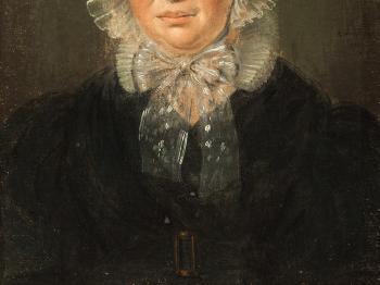 Lady’s portrait with lace bonnet by 
																			Georg Anton Gangyner
