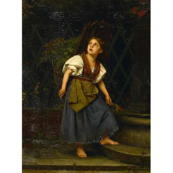 A young girl returning home with cuttings by 
																	B B Fagioni