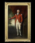 Portrait of Henry Callender standing full-length in a landscape in the attire of Captain General of the Blackheath Golf Club, holding a wooden headed spoon with a metal headed blade putter by his side by 
																			Lemuel Francis Abbott