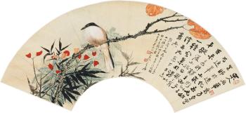 Bird and Flowers, Poem in running script by 
																	 Luo Dunhuan