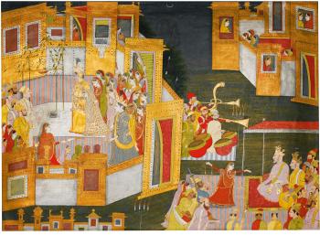The wedding of Krishna, illustration from a Bhagavata Purana series by 
																	Purkhu of Kangra