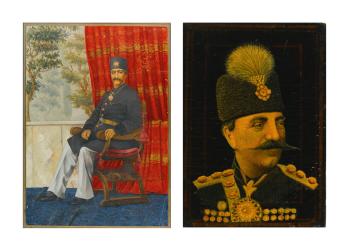 Two portraits of Nasir al-Din Shah Qajar by 
																	Kamal Al-Mulk