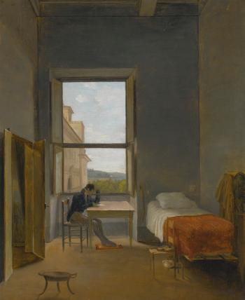 The Artist in His Room in The Villa Medici, Rome by 
																	Auguste Jean Baptiste Vinchon
