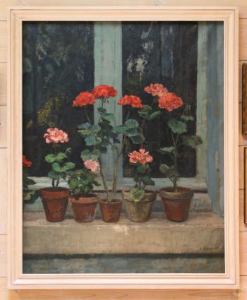 Geraniums on A Windowsill by 
																	Alfred Swieykowski