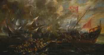 Marine battle between Turks and Christians by 
																	Andries van Eertvelt
