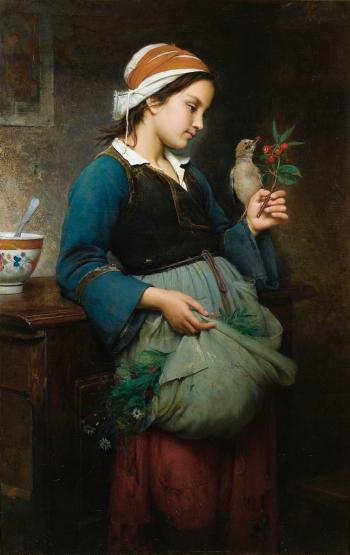 Fillette à l’oiseau by 
																	Emile Auguste Hublin
