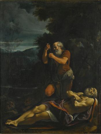 Saint Anthony Abbot Burying Saint Paul The Hermit by 
																	Lorenzo Garbieri