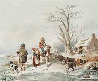 Trappers and their dogs by 
																	Erling Eckersberg