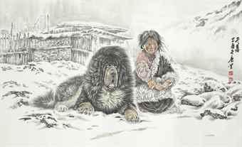 Girl and Tibetan Mastiff by 
																	 Tang Jian