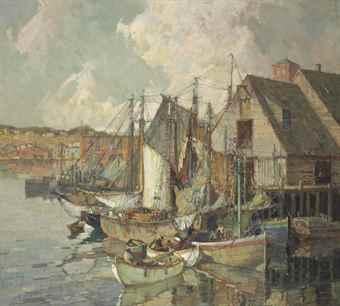 An Ever-busy Harbor, Gloucester, Massachusetts by 
																	Frederick John Mulhaupt