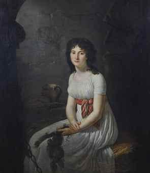 La Citoyenne Tallien (1773-1835) dans un cachot à la Force, ayant dans les mains ses cheveux qui viennent dêtre coupés by 
																	Jean Louis Laneuville