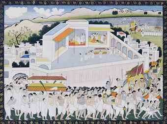 An illustration to the Ramayana: King Dasaratha's funeral by 
																	 Garhwal School
