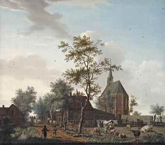 A view of the village of Grosthuizen near Avenhorn, south-west of the town of Hoorn by 
																	Isaak Ouwater