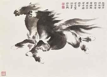 Two running horses by 
																	 Luo Tuo