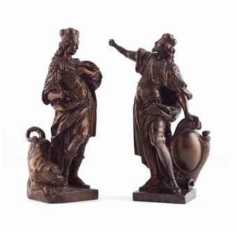 A pair of wood figures of Saints Vitus and Wencesals of Bohemia by 
																	Andreas Philipp Quitainer