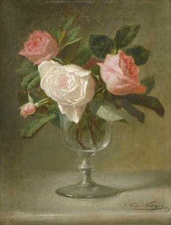Roses in a glass vase by 
																			Charles de Naeyer