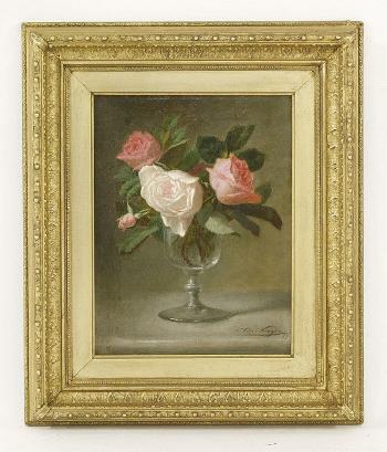 Roses in a glass vase by 
																			Charles de Naeyer
