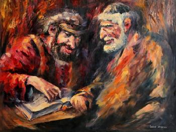 Two Men Studying the Torah by 
																			Leonid Afremov