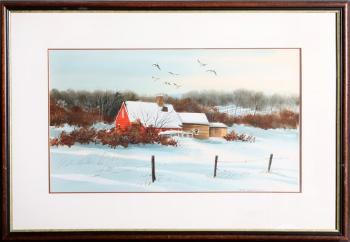 Red Barn in the Snow by 
																	James Feriola