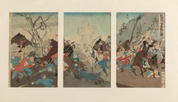 Battle scene at Heijo in China by 
																	Utagawa Kunimasa