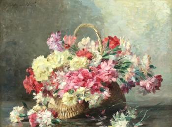 Flowers in a Straw Basket by 
																			Albert Tibule Furcy de Lavault