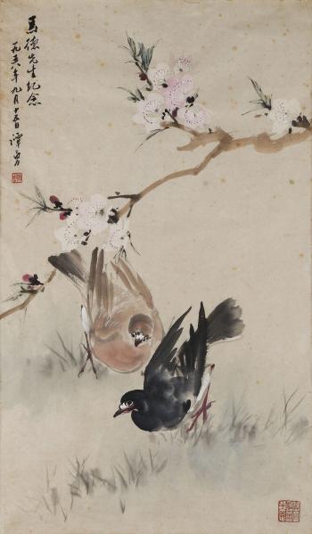 Doves and Blossoming Plum Tree by 
																			 Tan Yong
