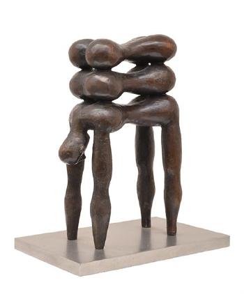 Crouching man with three backs by 
																	Lynne Edey