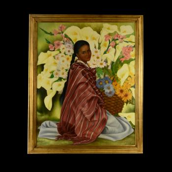 Retrato de mujer con rebozo y flores by 
																	Enrique d'Aoust