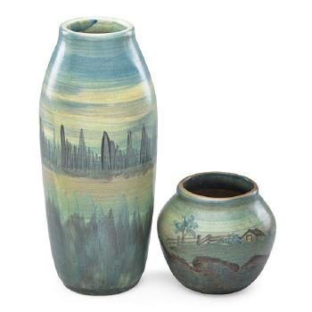 Two Chromal vases by 
																			 Zane Pottery Co