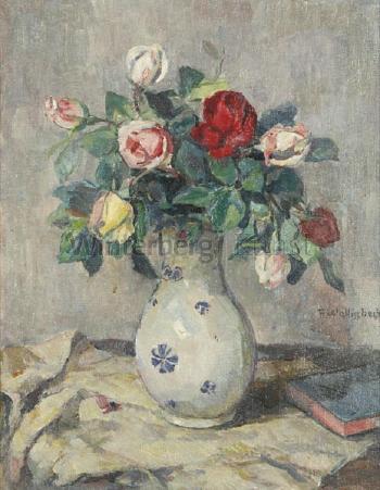 Rosenstrauß in Weiß-blauer Vase by 
																	Franz Wallischeck