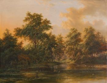 Sommerlandschaft mit See im Abendrot by 
																	Jacobus Theodorus Abels