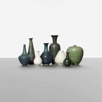Collection of eight vases by 
																			Gunnar Nylund