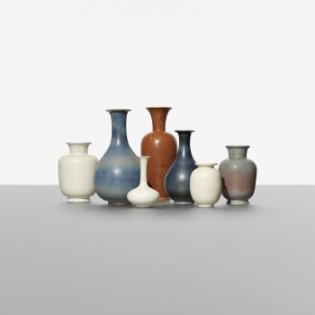Collection of seven vases by 
																			Gunnar Nylund