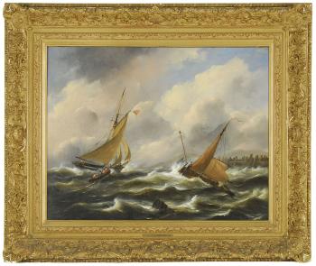 Boten op woliige zee by 
																			Govert van Emmerik