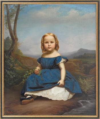 Portrait of a young girl in an expansive landscape by 
																			Paul Nefflen