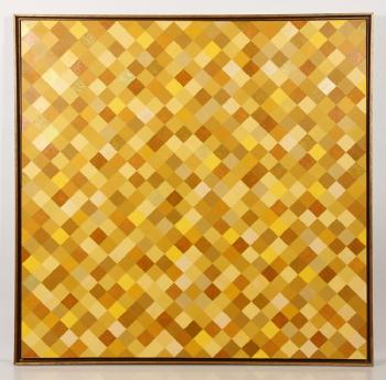 Geometric abstract in gold and yellow by 
																			Paula Kadunc