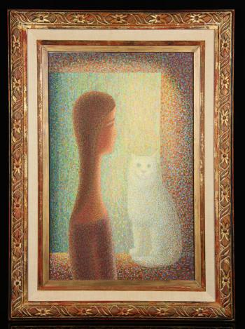 Girl with white cat by 
																			Anthony D'Attilio