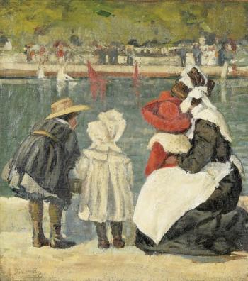 Nourrice et enfants devant le bassin du jardin des Tuileries by 
																			Alice Dannenberg