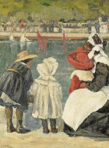 Nourrice et enfants devant le bassin du jardin des Tuileries by 
																			Alice Dannenberg