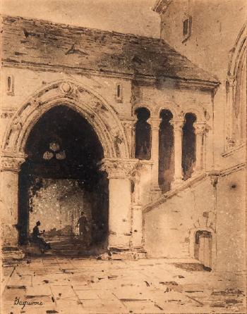 Parvis ou cour d’une abbaye gothique by 
																	Louis Jacques Mande Daguerre