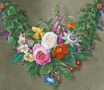 Blumengirlande mit Schmetterlingen by 
																	Gottfried Wilhelm Voelcker