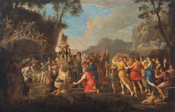 Mosè fa scaturire l'acqua dalla rupe (a); Adorazione del Vitello d'oro (b) by 
																			Domenico Gargiulio