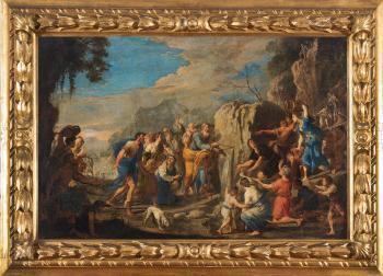 Mosè fa scaturire l'acqua dalla rupe (a); Adorazione del Vitello d'oro (b) by 
																			Domenico Gargiulio