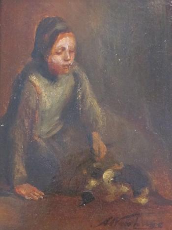 Jeune fille au chaton by 
																	Albert Neuhuys
