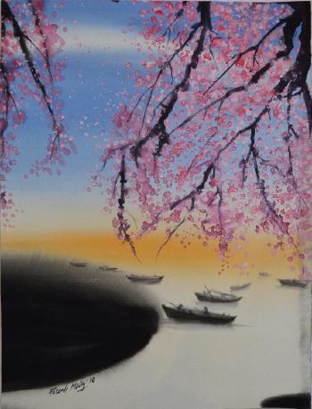 Cherry blossoms and fishing boats by 
																			Paresh Maity
