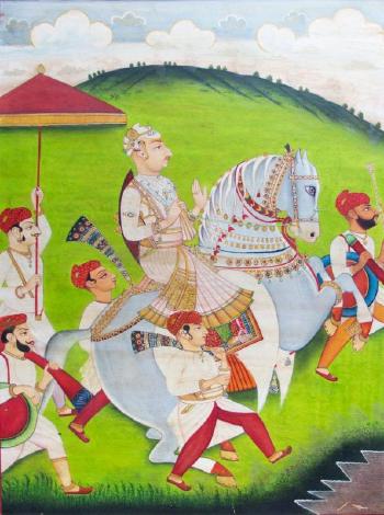 Maharaja on horse with bodyguards by 
																	Banwari Lal Jangid