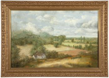 House in a landscape by 
																			Raymond Bayless