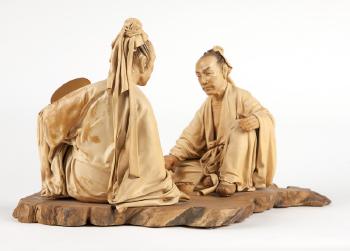 Two seated men playing Go by 
																			 Liu Miao Chan